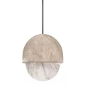 Modern Spherical Pendant Lights with Marble Texture Light Colored Shade and Black Accents