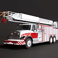 Red and White Fire Truck With Extendable Ladder And Rescue Equipment