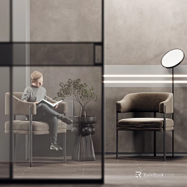 Modern Comfortable Leisure Sofa Set with Beige Chairs Side Table and Floor Lamp 3d model 