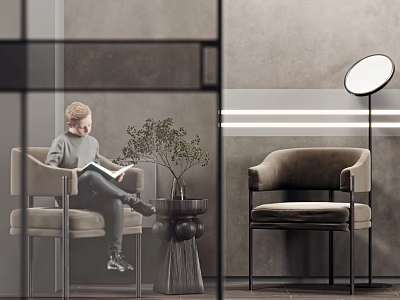 Modern Comfortable Leisure Sofa Set with Beige Chairs Side Table and Floor Lamp 3d model