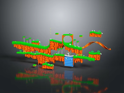 Floating Scenery With Orange Green Blocks Arched Bridge Slide And Blue Structure Reflection 3d model