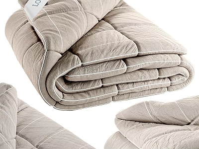 Beige Stitched Quilt With Folded Design And LOI Label For Home Use 3d model