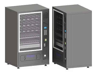 Commercial Vending Equipment Two Gray Machines With Glass Doors And Internal Shelves 3d model