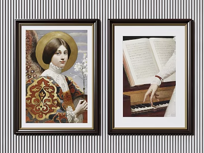 Framed Wall Art Featuring Haloed Woman Portrait And Piano Score 3d model