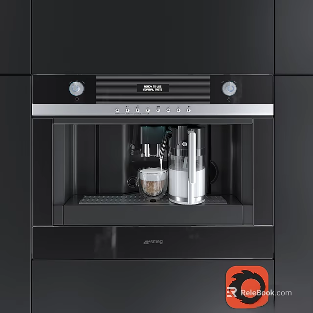 Sleek Modern Black Miele Coffee Machine Kitchenware With Cups In Kitchen Cabinets 3d model
