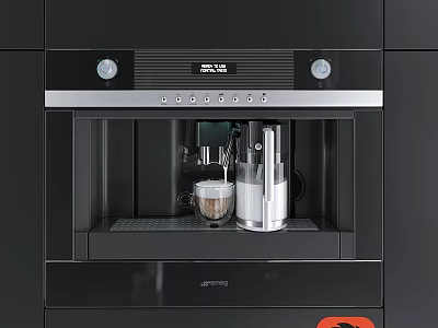 Sleek Modern Black Miele Coffee Machine Kitchenware With Cups In Kitchen Cabinets 3d model