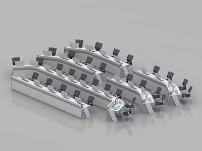 Modern Monitoring Room Setup With Control Consoles Multiple Monitors And Ergonomic Chairs 3d model