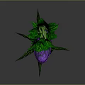 Mysterious Plant With Green Leaves Purple Body Open Mouth Sharp Teeth Vines
