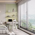 Cozy Children's Room Interior With Green Walls Cloud Lights Gray Bed Desk White Stuffed Toys