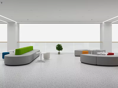 Modern Lounge Area Interior With Green Sofa Gray Seating And Potted Plant 3d model