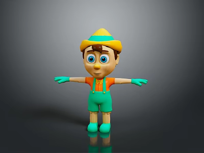 Cute Cartoon Boy Character With Yellow Hat Blue Band Orange Shirt Green Overalls Big Eyes 3d model