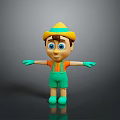 Cute Cartoon Boy Character With Yellow Hat Blue Band Orange Shirt Green Overalls Big Eyes
