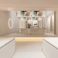 Modern Beauty Hair Salon with Green Walls Red Decorations Gold Lettering White Reception and Sculpture