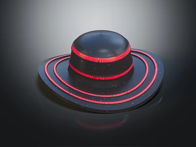 Black Wide Brim Hat With Red Circular Bands And Sleek Speckled Surface 3d model