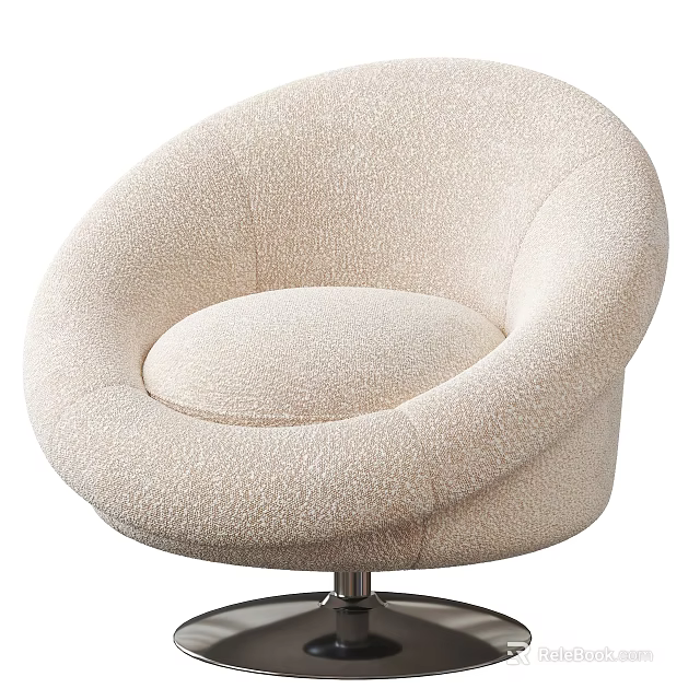 Modern Beige Fabric Single Sofa With Round Shape Swivel Base And Comfortable Design 3d model 