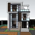 Modern Two Story Detached Villa With Glass Windows Balcony And Swimming Pool Courtyard