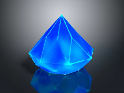 Glowing Blue Geometric Faceted Crystal With Reflective Surface On Dark Background 3d model