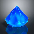 Glowing Blue Geometric Faceted Crystal With Reflective Surface On Dark Background