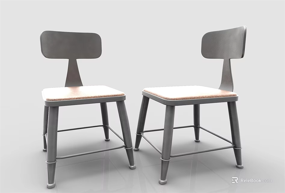 Two Modern Leisure Chairs Featuring Gray Metal Frame And Light Wooden Seat Design 3d model 