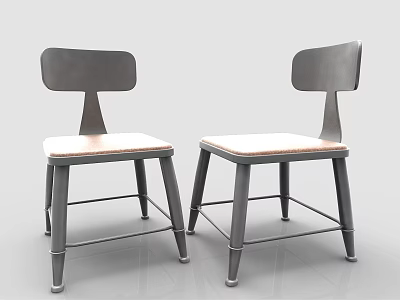 Two Modern Leisure Chairs Featuring Gray Metal Frame And Light Wooden Seat Design 3d model