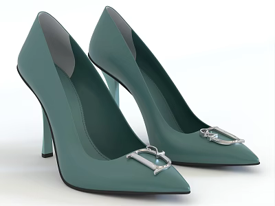 Teal High Heels With Pointed Toe Stiletto Heel And Metallic Buckle Detail 3d model