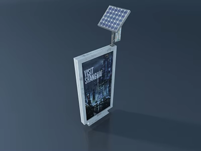 Solar Powered Roadside Billboard Featuring Night Signal And Urban View 3d model