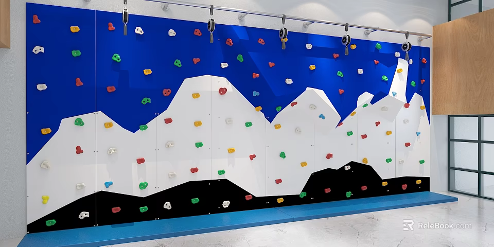 Kindergarten Indoor Climbing Wall With Colorful Holds And Mountain Design 3d model 
