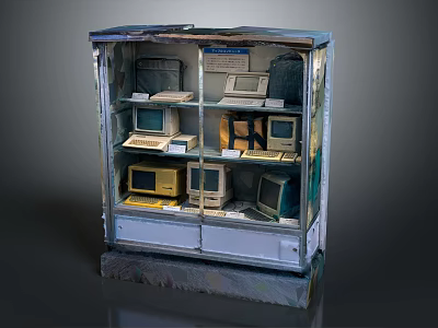 Vintage Computer Display Cabinet With Multiple Retro Monitors And Various Models 3d model