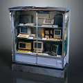 Vintage Computer Display Cabinet With Multiple Retro Monitors And Various Models