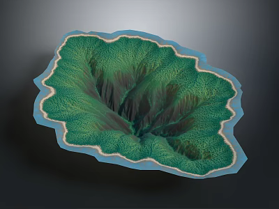 Scenic Green Landscape With Mountainous Terrain Blue Edges And Lush Vegetation 3d model