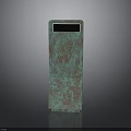 Architectural Vertical Building Component With Teal Rusty Weathered Texture And Rectangular Top Opening