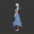 Woman With Pigtails Wearing White Top Winged Decoration White Gloves And Layered Gray Skirt