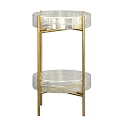 Modern Transparent Glass Side Table With Golden Metal Frame And Two Tier Design
