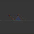 Blue Canvas Tent With Orange Wooden Poles Standing On Stone Ground With Green Plants