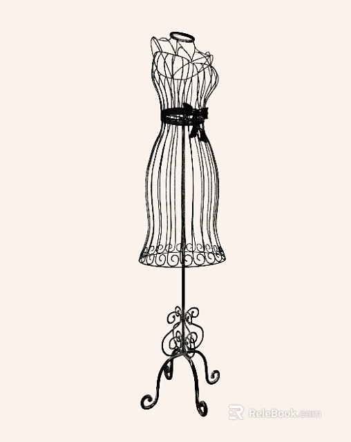 Stylish Decorative Mannequin With Striped Dress Design And Curved Base Stand 3d model 