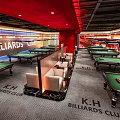 Modern Billiards Club Interior With Multiple Green Felt Tables And Seating Areas 3d model