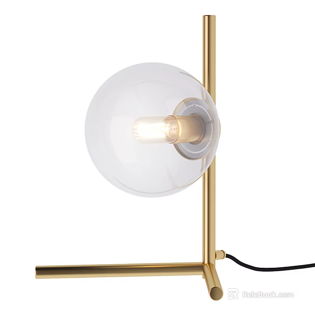 Modern Table Lamp with Golden Metal Stand and Transparent Glass Shade 3d model 