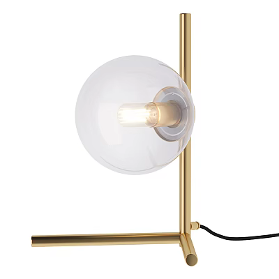 Modern Table Lamp with Golden Metal Stand and Transparent Glass Shade 3d model