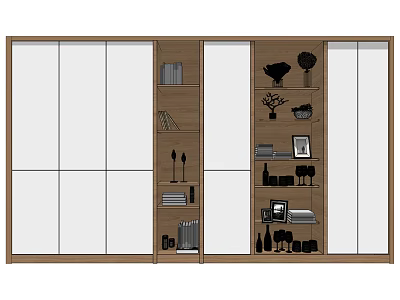 Modern Bookcase With Sliding Glass Doors And Books Decorative Items Photo Frames Wine Glasses 3d model