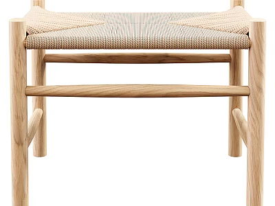 Minimalist Wooden Stool With Woven Seat And Natural Oak Frame Design 3d model
