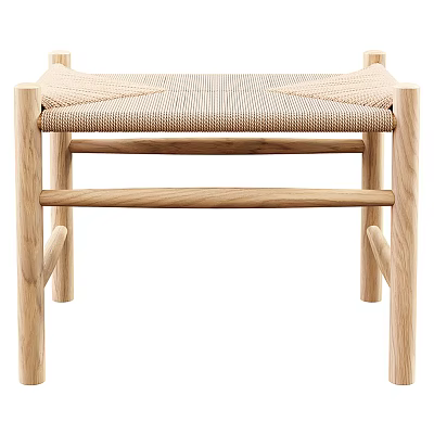 Minimalist Wooden Stool With Woven Seat And Natural Oak Frame Design 3d model