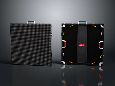 Black Equipment Cases With Red Handles Checkerboard Surface Metal Frames And Orange Protectors 3d model