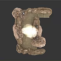Detailed 3D Model of Stone Path with Wooden Posts and Rock Elements