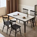 Dining Table Set with White Tabletop Black Legs Chairs Red Wine Floor Lamp and Cabinet