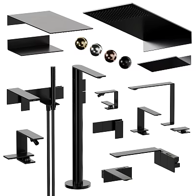 Modern Black Metal Faucets With Different Design Components Handles And Balls 3d model