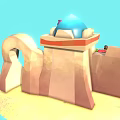 Cartoon Market Scene With Colorful Pottery Stall Arched Gateway And Small Fountain On Sandy Ground