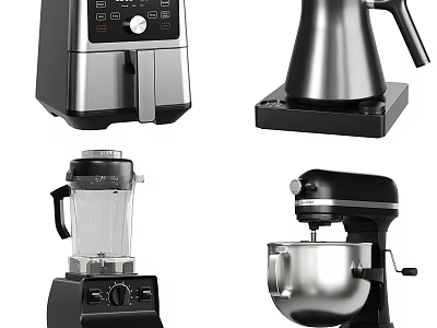 Essential Modern Kitchen Appliances Coffee Maker Electric Kettle Blender Stand Mixer 3d model