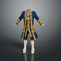 Elegant Vintage Long Blue Coat With Gold Trim White Stockings And Shoes