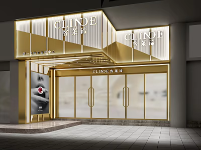 CLINDE Jewelry Store Modern Exterior Design With Golden Signage And Glass Facade 3d model