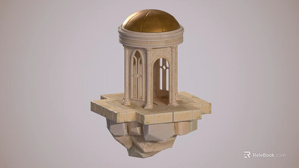Classical Ancient Architecture Featuring Golden Dome Stone Arched Windows And Square Base Platform 3d model 